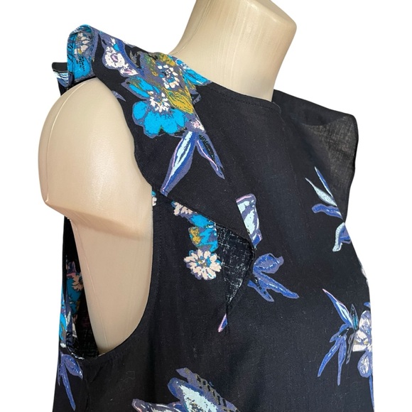 FREE PEOPLE Summer in Tulum Tunic Top Ruffle Floral Black Size Medium - Picture 7 of 15